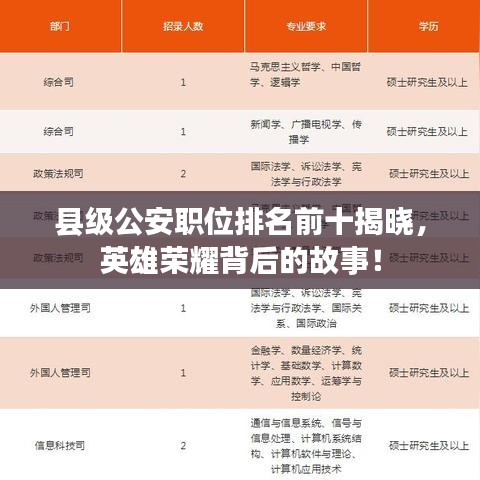 縣級公安職位排名前十揭曉，英雄榮耀背后的故事！