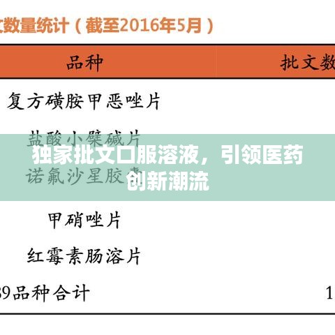 獨(dú)家批文口服溶液，引領(lǐng)醫(yī)藥創(chuàng)新潮流